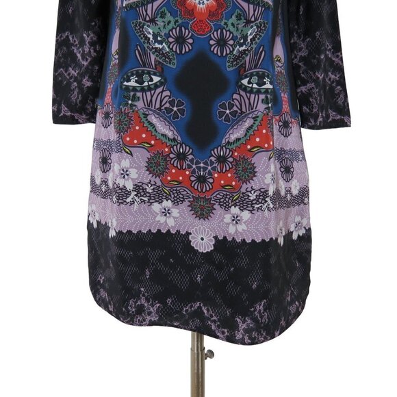 TIBI Women's Dark Colorful Kaleidoscope Floral Print 100% Silk Shift Dress 4 - Picture 3 of 9